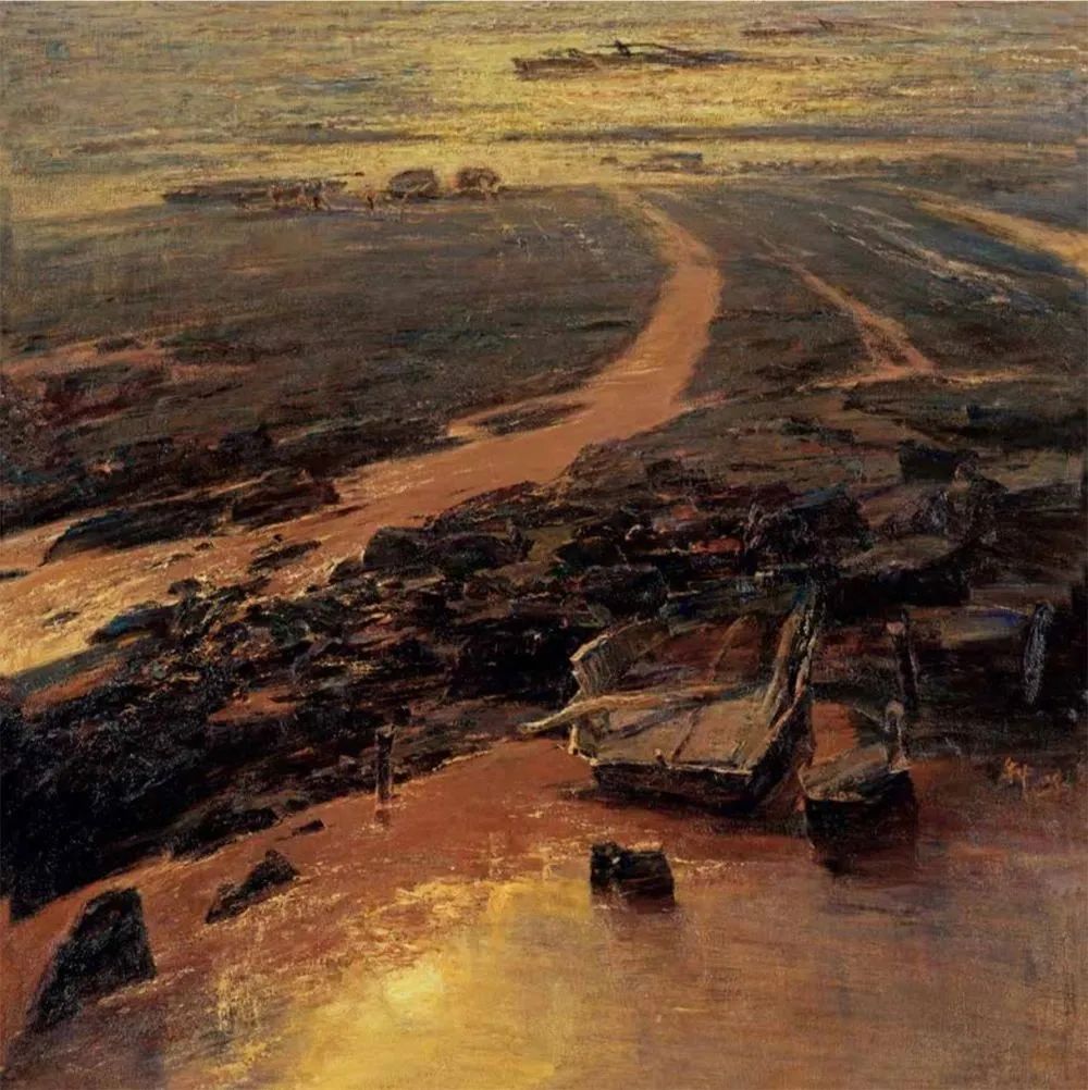 钟涵,行舟与弃舟二 ,150x150cm 布面油画 ,2011年