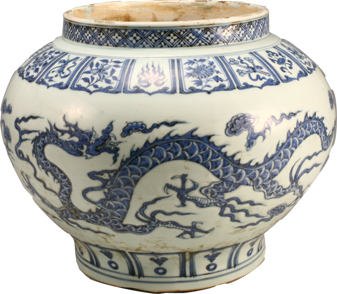 景德镇窑青花云龙纹瓷罐,元 江苏金坛洮西公社元代窖藏出土,镇江博物