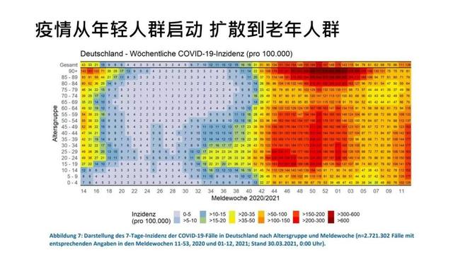 德国2020年至2021年不同年龄段人群感染新冠病毒热力图。受访者供图