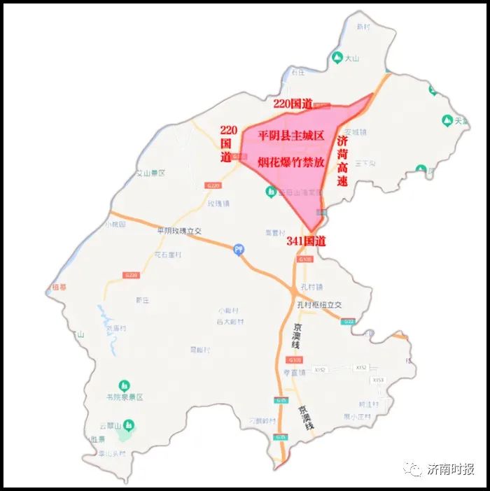 平阴县:钢城区辛庄镇禁放区域示意图(3)辛庄镇人民政府驻地范围:北至