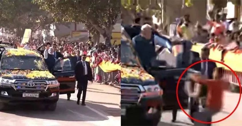 很突然，10岁男孩冲向莫迪