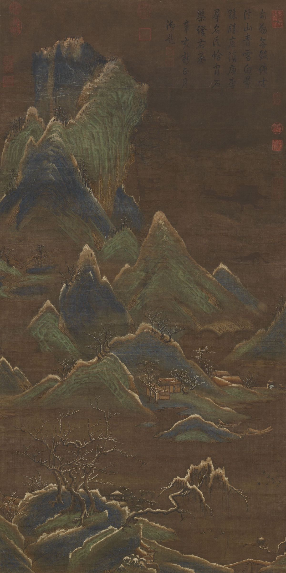 传 唐人 画雪景 轴面对一片冰清晶莹的世界,古代文人从来不会忘记伏案