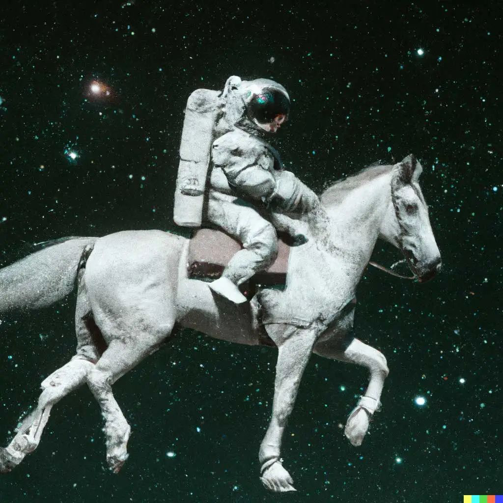 OpenAI旗下的DALL-E 2生成的《宇航员在太空骑马》 图片来源：网络