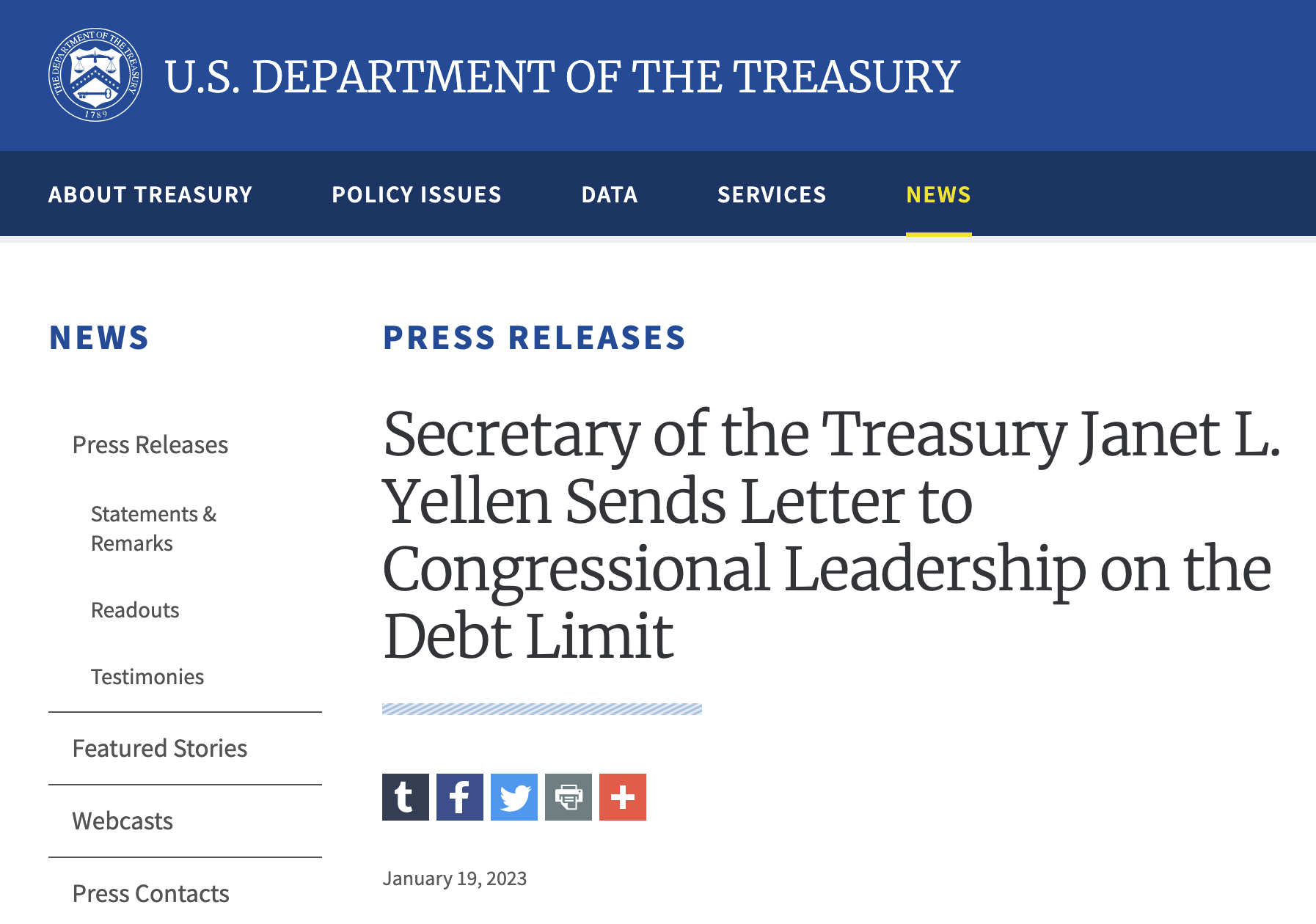 美国财政部开始采取债务上限特别措施，暂停发债期持续至6月5日