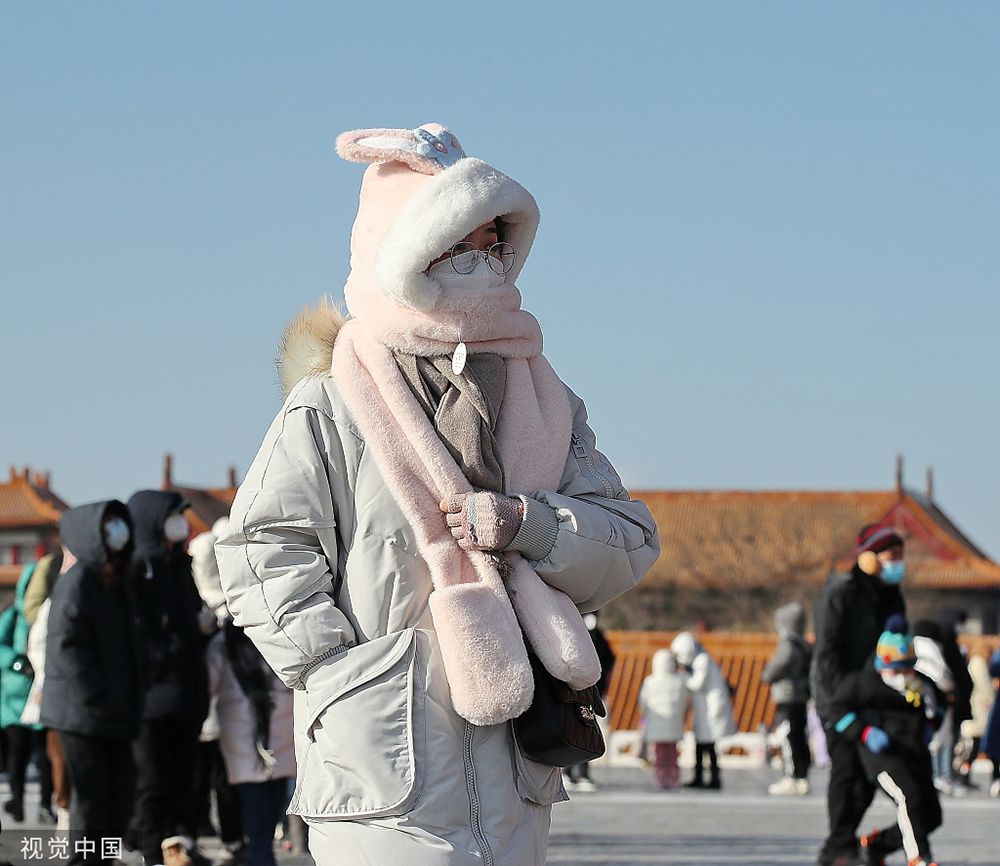 2023年1月23日,北京,大年初二,游客包裹得严严实实在凛冽的寒风中游览
