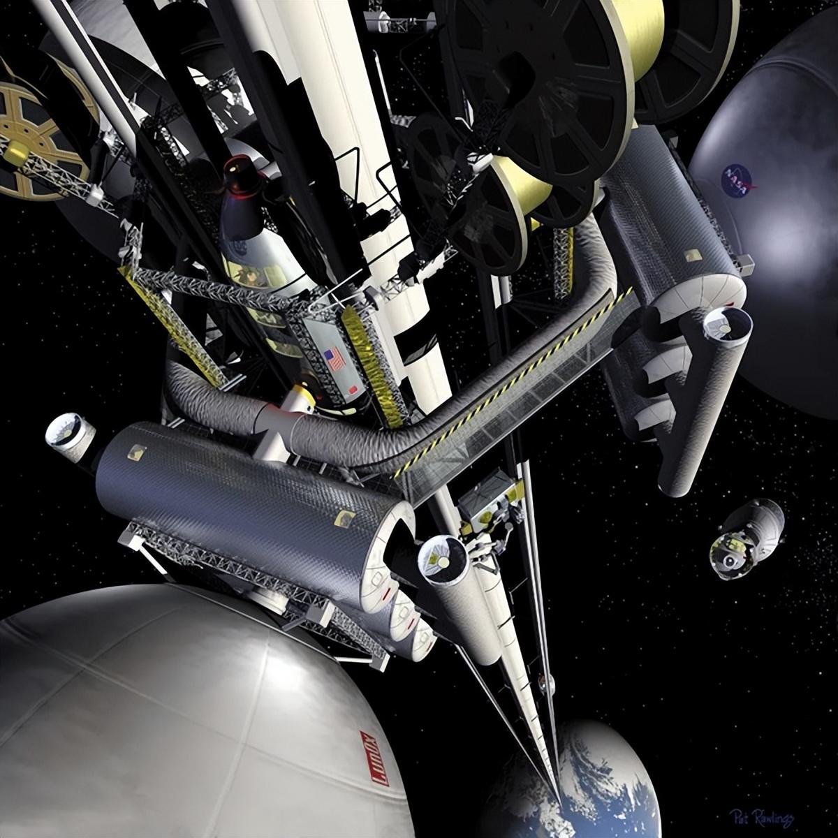 ▲美国国家航空航天局公布的未来太空电梯设想图（图片来源：NASA）
