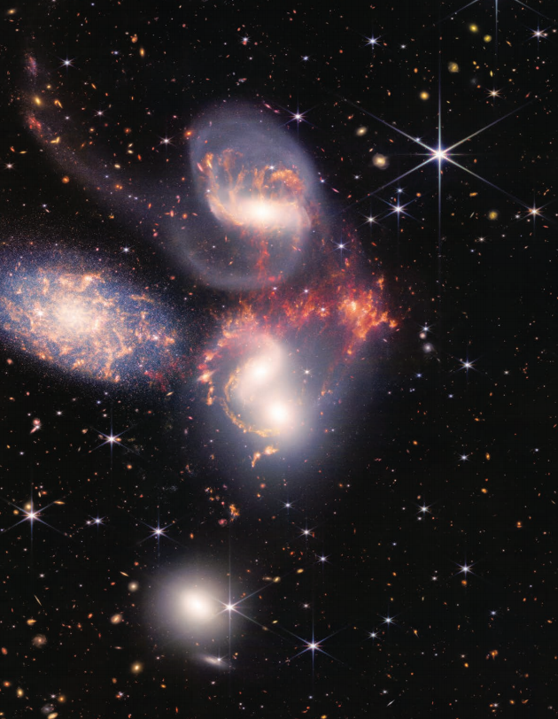 图：詹姆斯·韦伯太空望远镜拍摄的“史蒂芬五重星系”