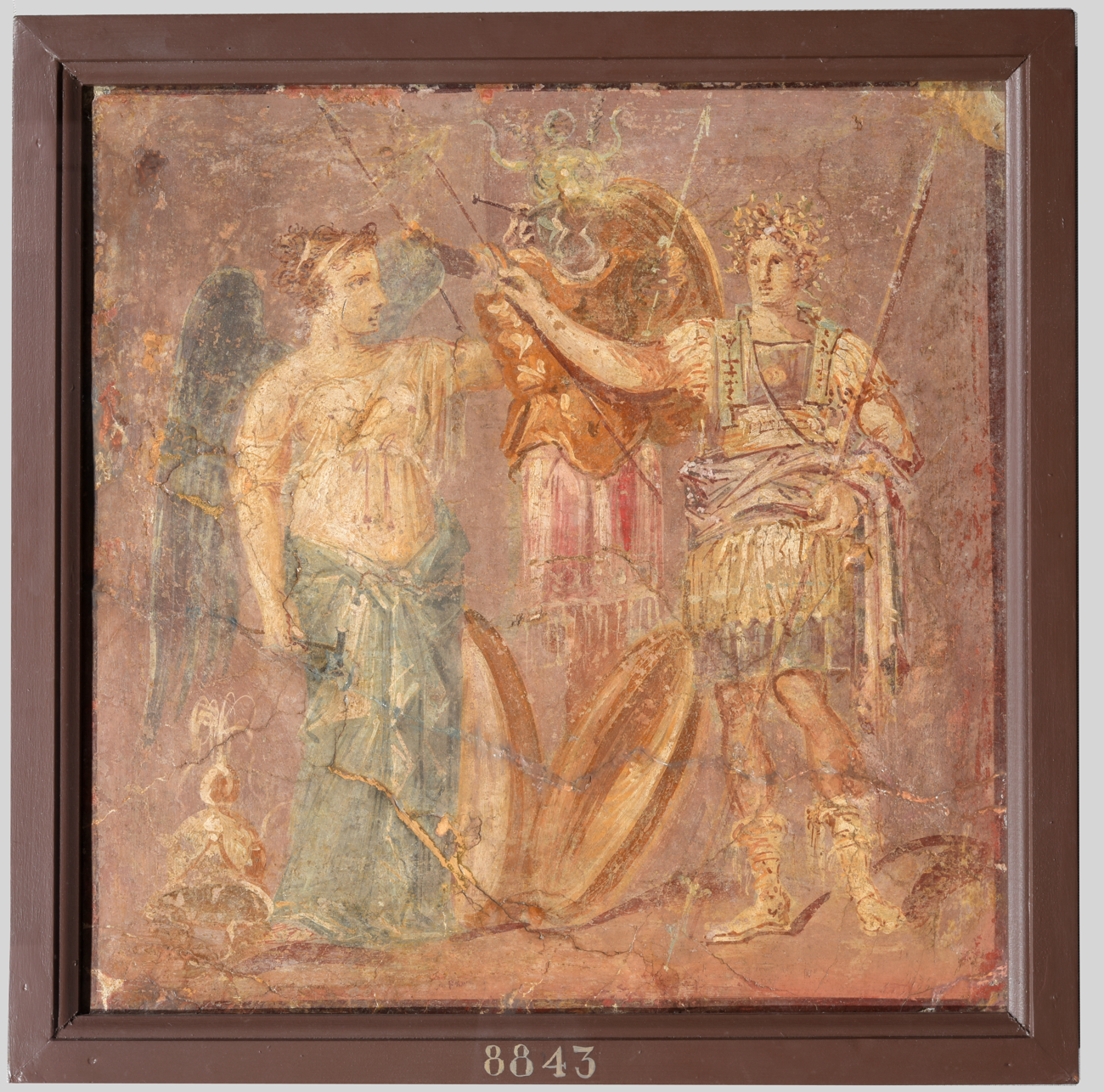 在战利品前的胜利女神与国王,庞贝,彩绘壁画,1世纪