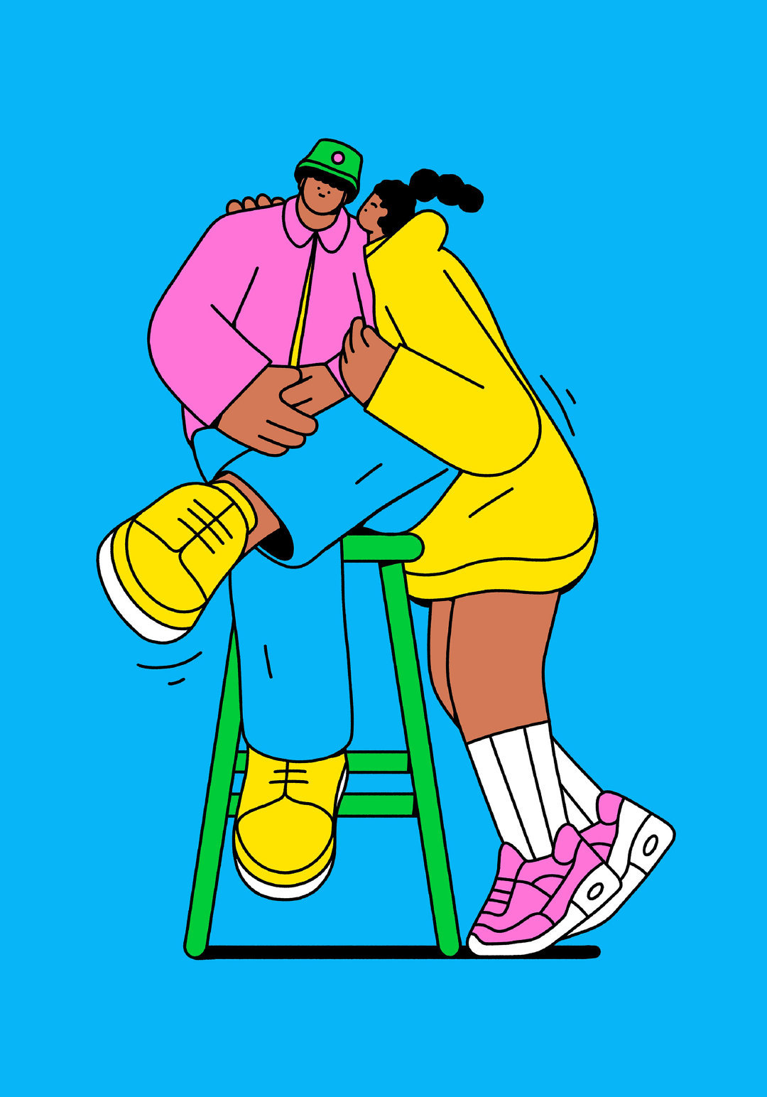 意大利插画师 emans 的高饱和度撞色人物插画,优秀!