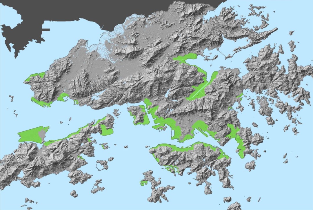 绿色部分为填海造出的地.photo by08香港土地供应专职小组
