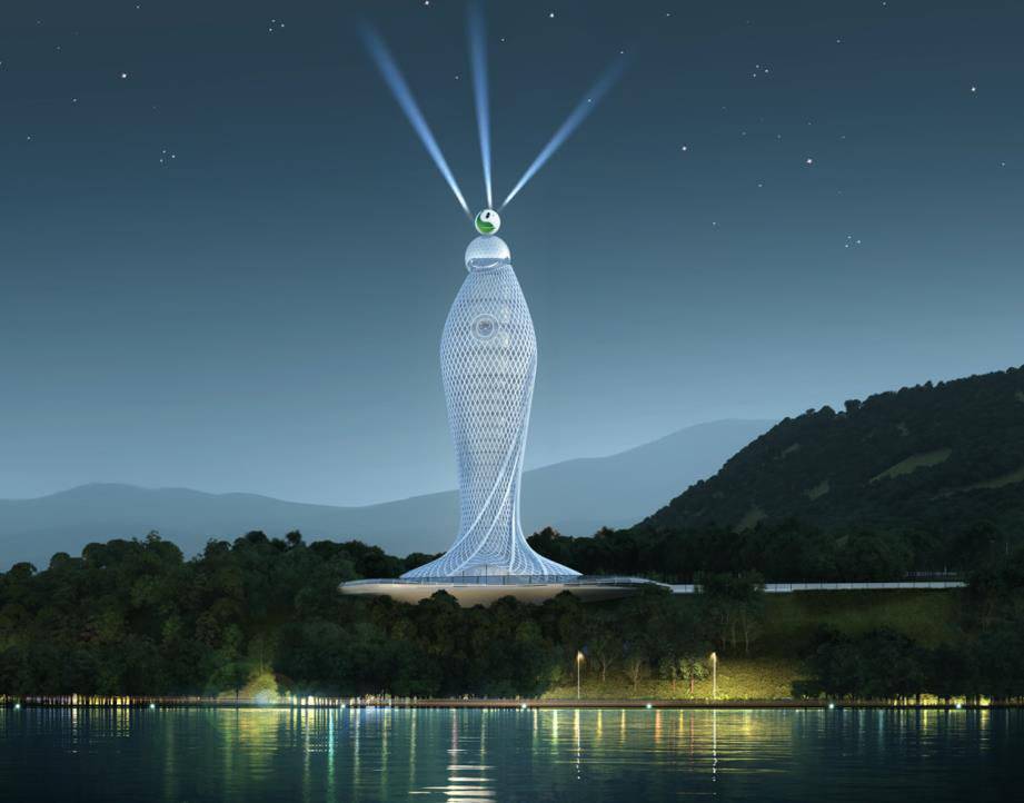 四川雅安梅家岗山体公园一期工程项目观景塔主体钢结构封顶