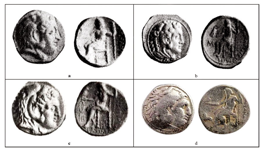 圖2a-d 塔克西拉地區亞歷山大大帝時期（公元前336—前323年)硬幣