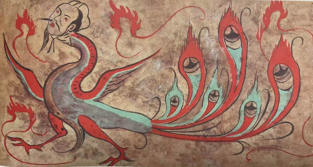 这一图像较早见于洛阳壁画墓中,如洛阳金谷园新莽墓后室东壁壁眼绘一