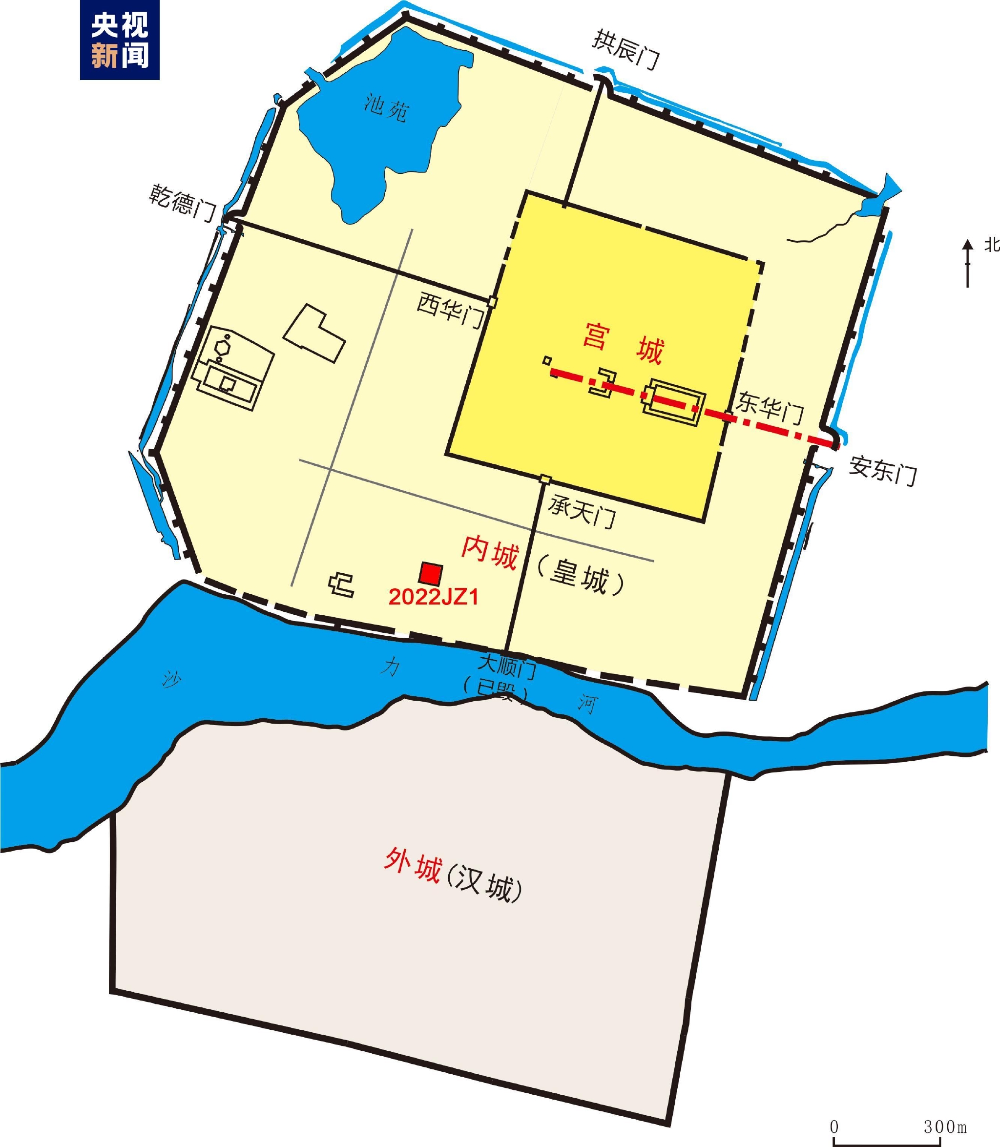 辽上京平面示意图和发掘位置图