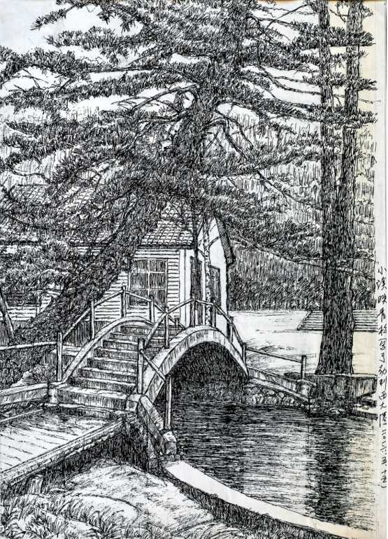 李义泉画作《小溪映青松》.受访者供图