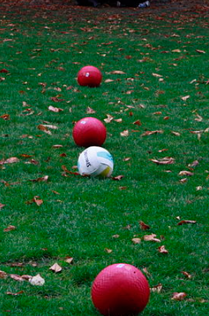 真人魁地奇使用的鬼飞球(白色)和三个游走球(红色)