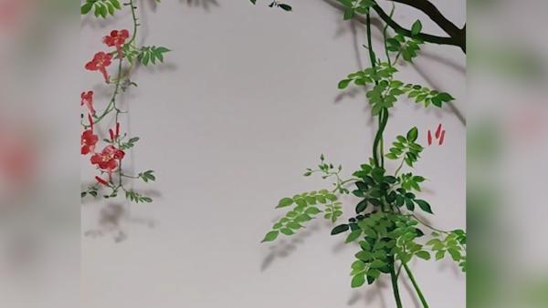 男子画3d墙绘绿植宛如实物:自学摸索,最难的是画阴影