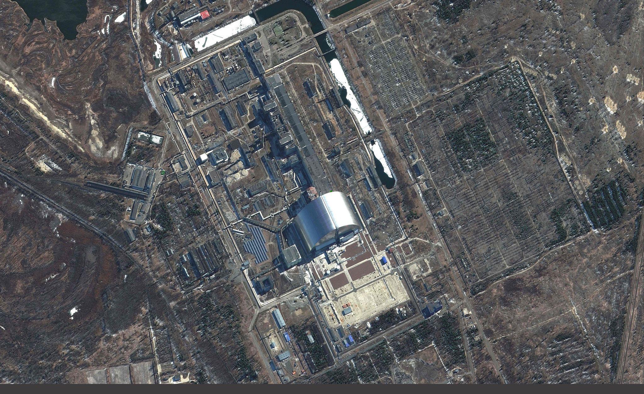 当地时间2022年3月10日,乌克兰普里皮亚季地区,maxar卫星图像显示出切