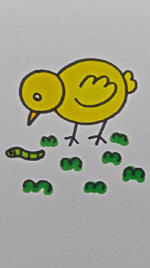 这样画吃虫的小鸡一学就会简笔画