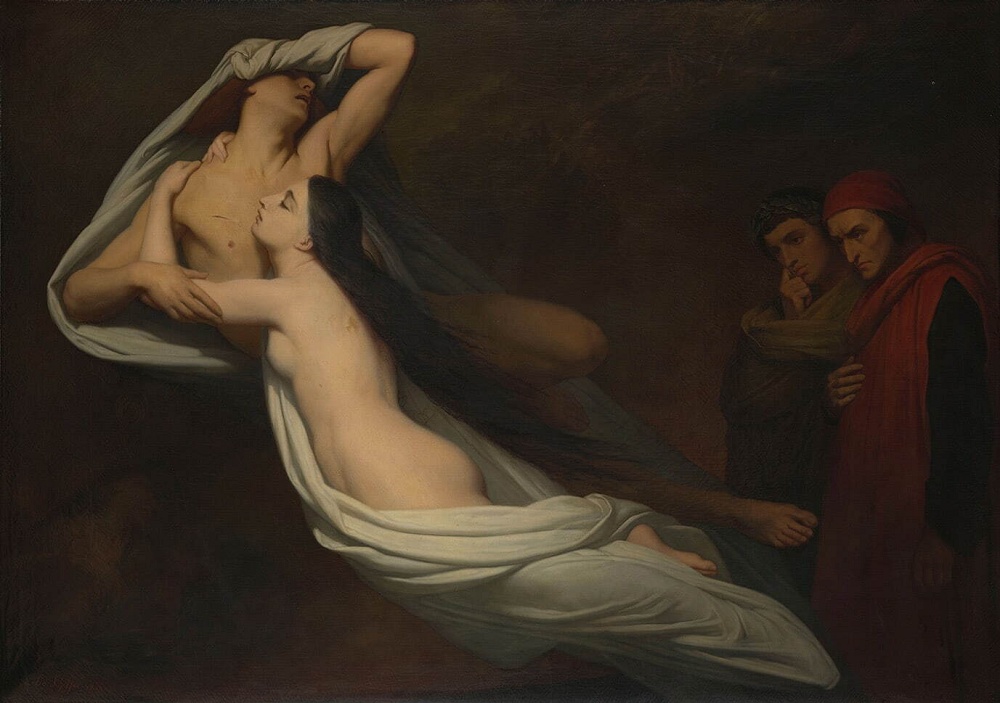 《弗朗西斯卡·達·里米尼和保羅·馬拉泰斯塔的影子出現在但丁與維吉爾面前》，阿里·謝弗，1855年