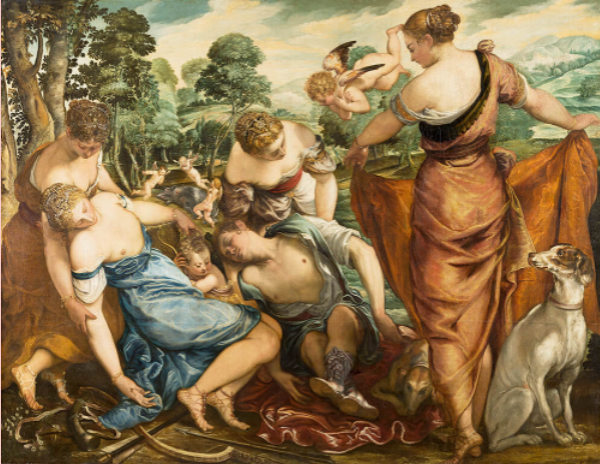 《阿多尼斯之死》，丁託列託，約1550-1555年