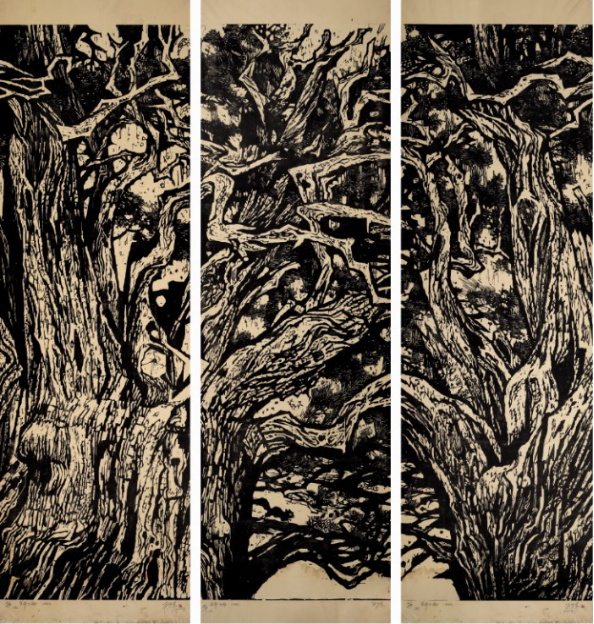 生命之树 黑白木刻 180cmx60cmx3 王炜 2007年