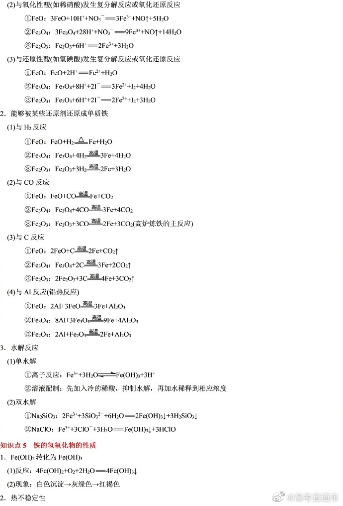 赶紧背!铁及其化合物重要方程式