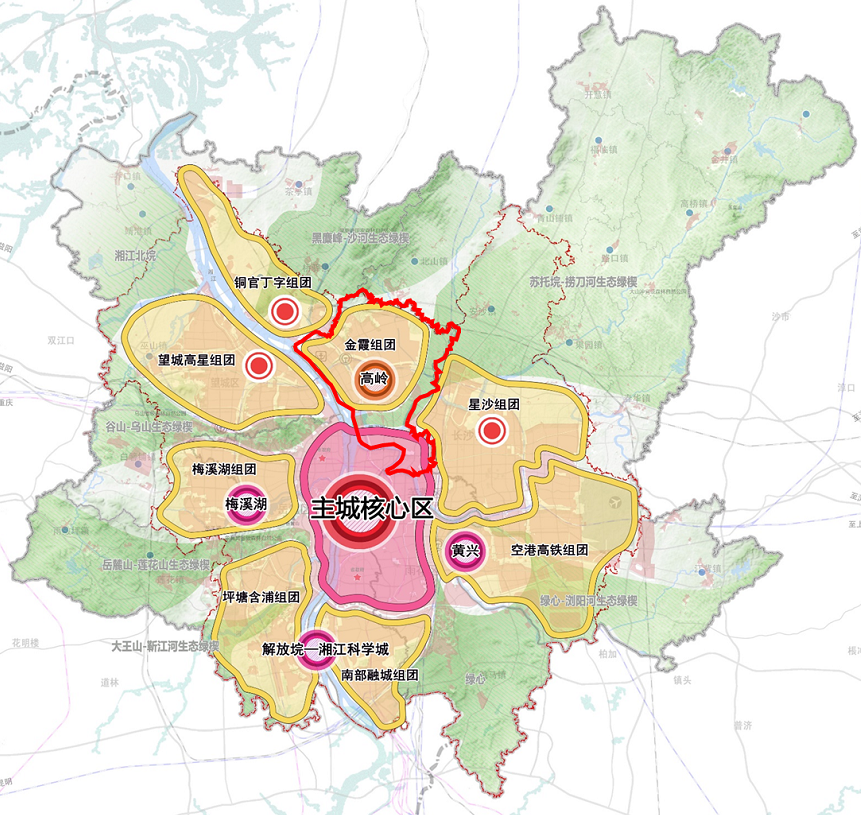 长沙市国土空间总体规划(2021-2035),主城区空间结构示意图