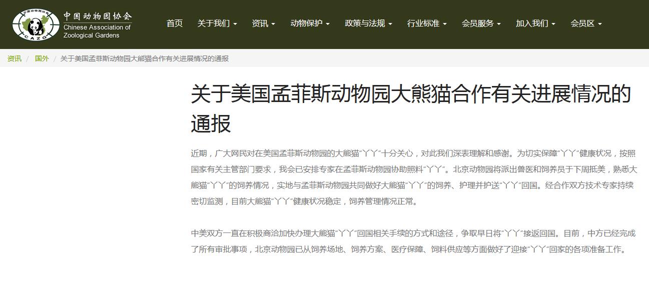 北京动物园将派兽医和饲养员抵美，护理并护送大熊猫“丫丫”回国