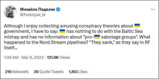乌克兰总统办公室顾问波多利亚克在推特上称，基辅对所发生的事情一无所知
