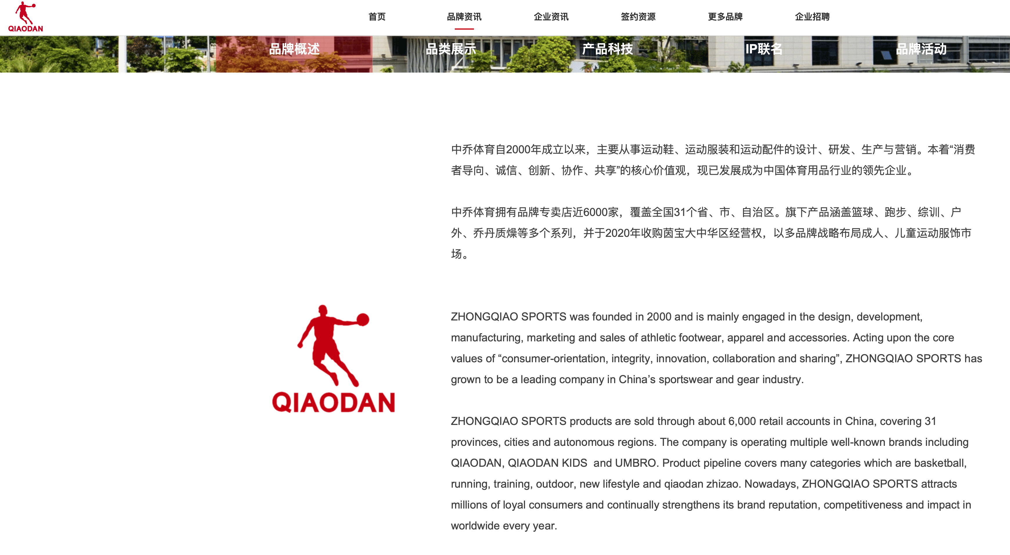 com,即便中文更名为中乔体育,但公司logo也印有"qiaodan"字样.