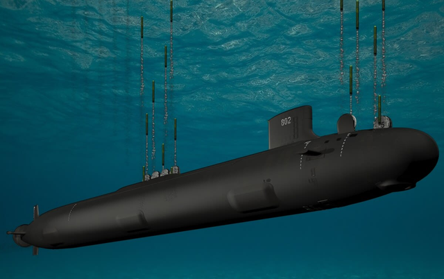 “弗吉尼亚”级核潜艇具备较强的对地攻击能力，图为该型潜艇发射巡航导弹设想图。