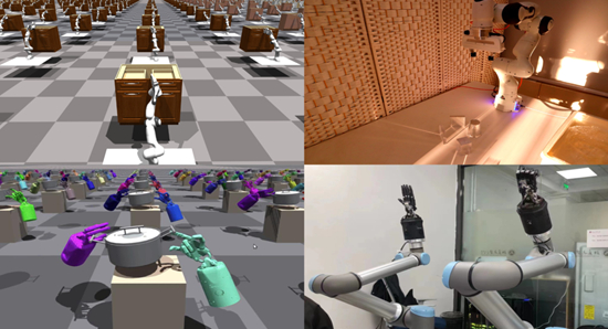     机械臂与灵巧手在虚拟环境和真实世界中进行训练与测试。受访者供图