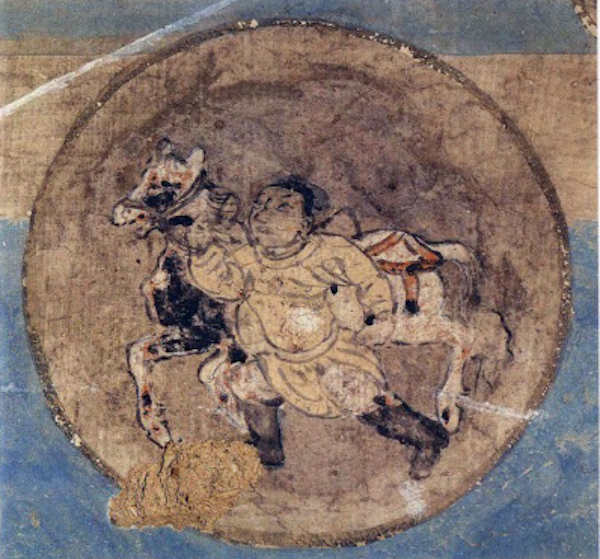 图6 人马宫图像：一人牵着一匹马（出自莫高窟第61窟）