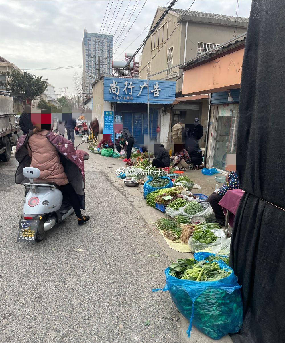 网友表示:丹阳华南菜市场外,好多人在路边摆摊卖菜……