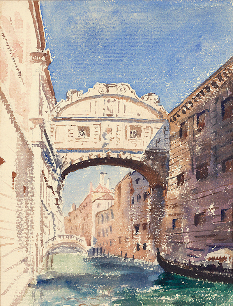 童寯,威尼斯 叹息桥(意),水彩,画于1930年8月8日,08东南大学
