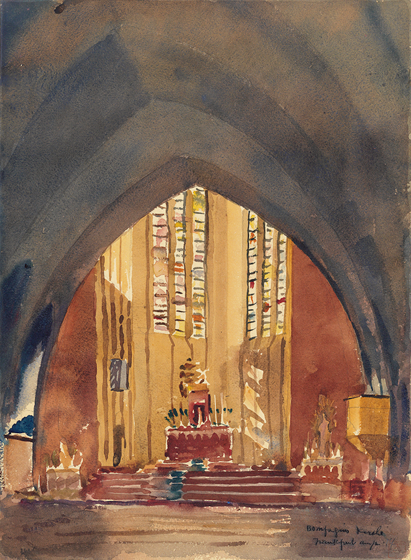 童寯,法兰克福 圣伯尼费斯教堂室内(德),水彩,画于1930年6月13日,08