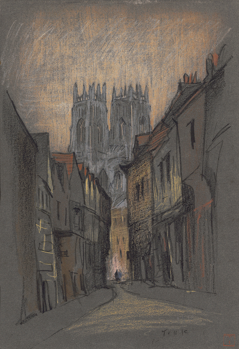 童寯,约克 大教堂远眺(英)铅笔,画于1930年5月17日,08东南大学