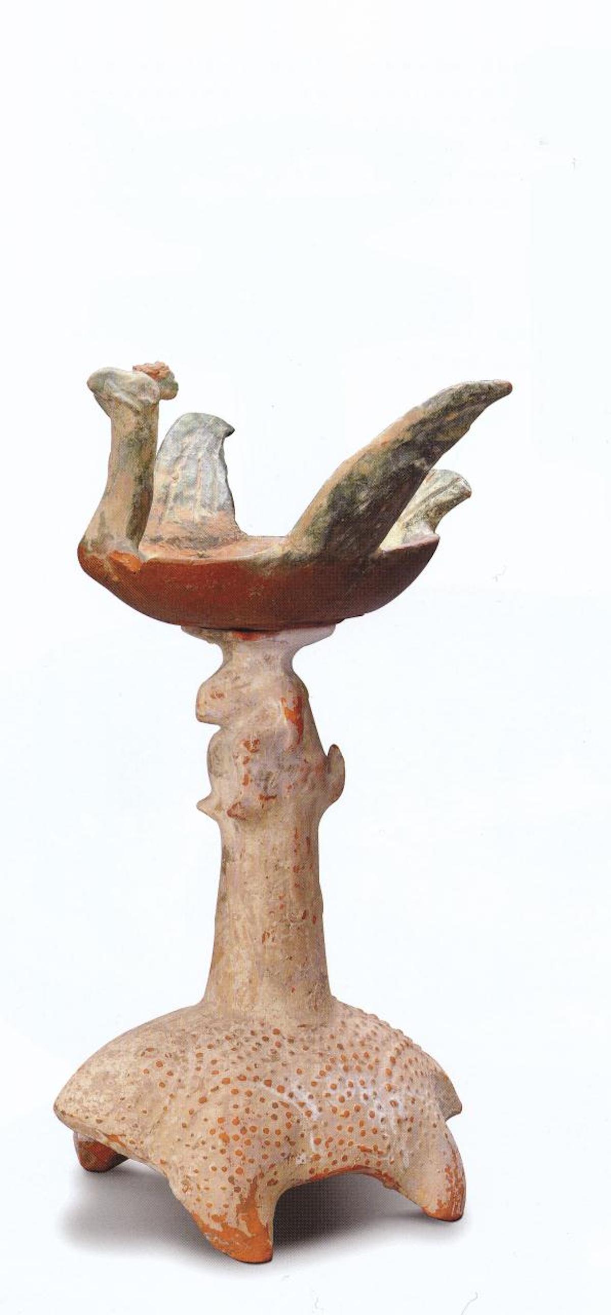 (汉)红绿釉长明陶灯 &nbsp;高27.