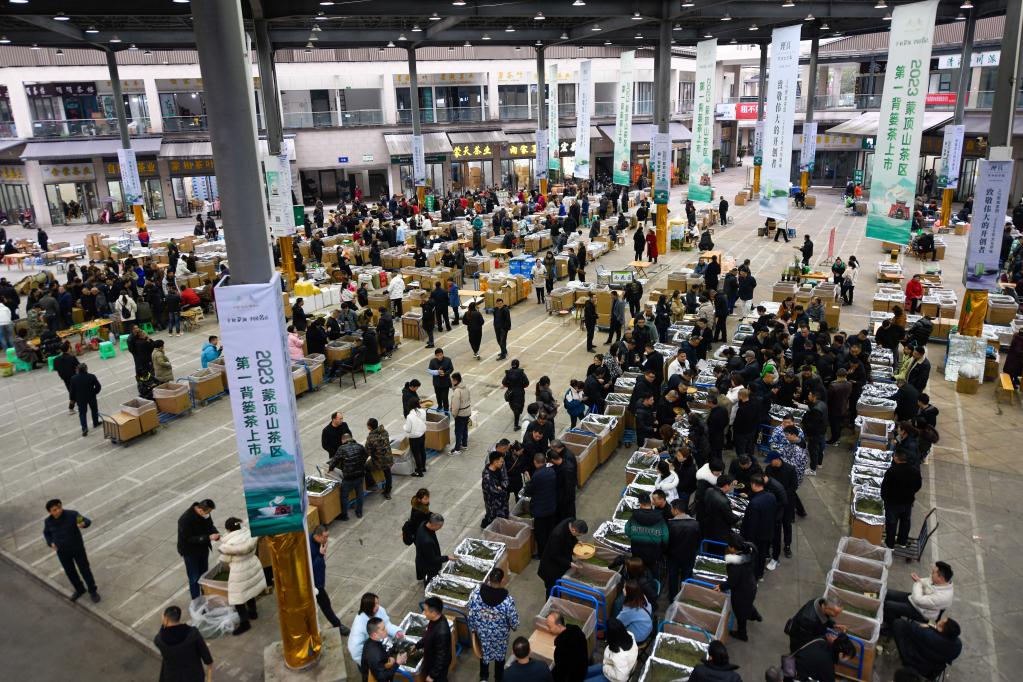 茶企和茶商在世界茶都茶叶交易市场内进行交易.