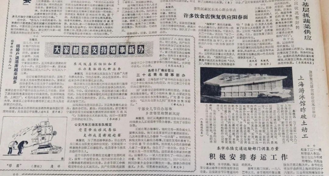 《文汇报》1981年12月12日头版刊发“上海游泳馆昨破土动工”新闻