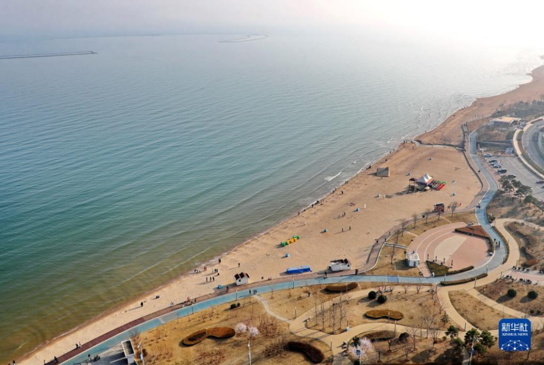 4月1日,游客在秦皇岛市海港区金梦海湾游览.