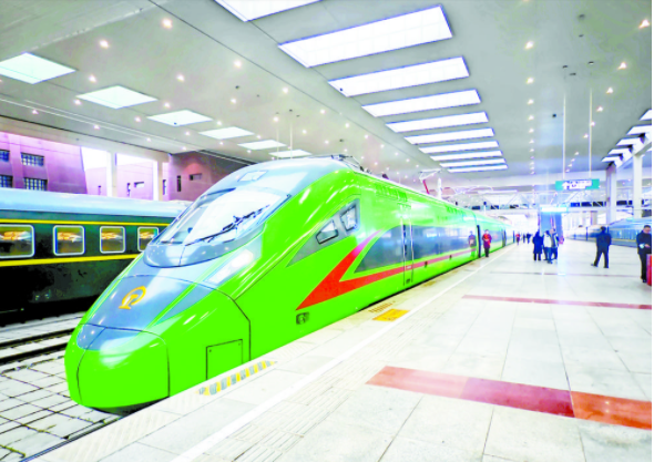 复兴号高原内电双源动车组停靠拉萨站.