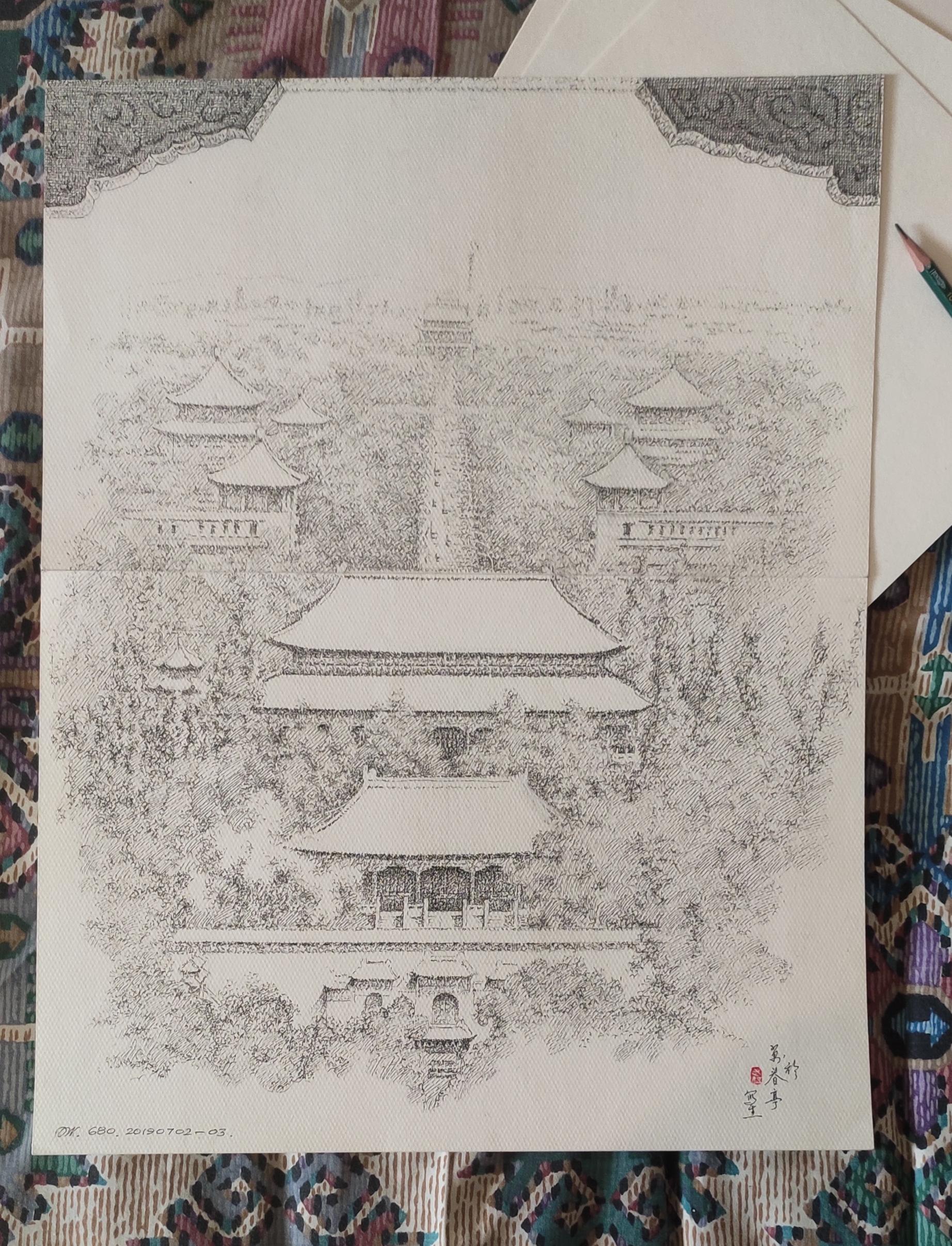 老伍笔下的北京中轴线。受访者供图