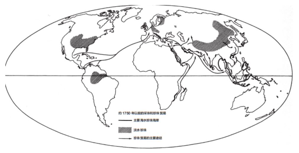 1750年前后的全球珍珠贸易地图