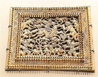 十六国时期狩猎纹金方奇.邹雅婷摄