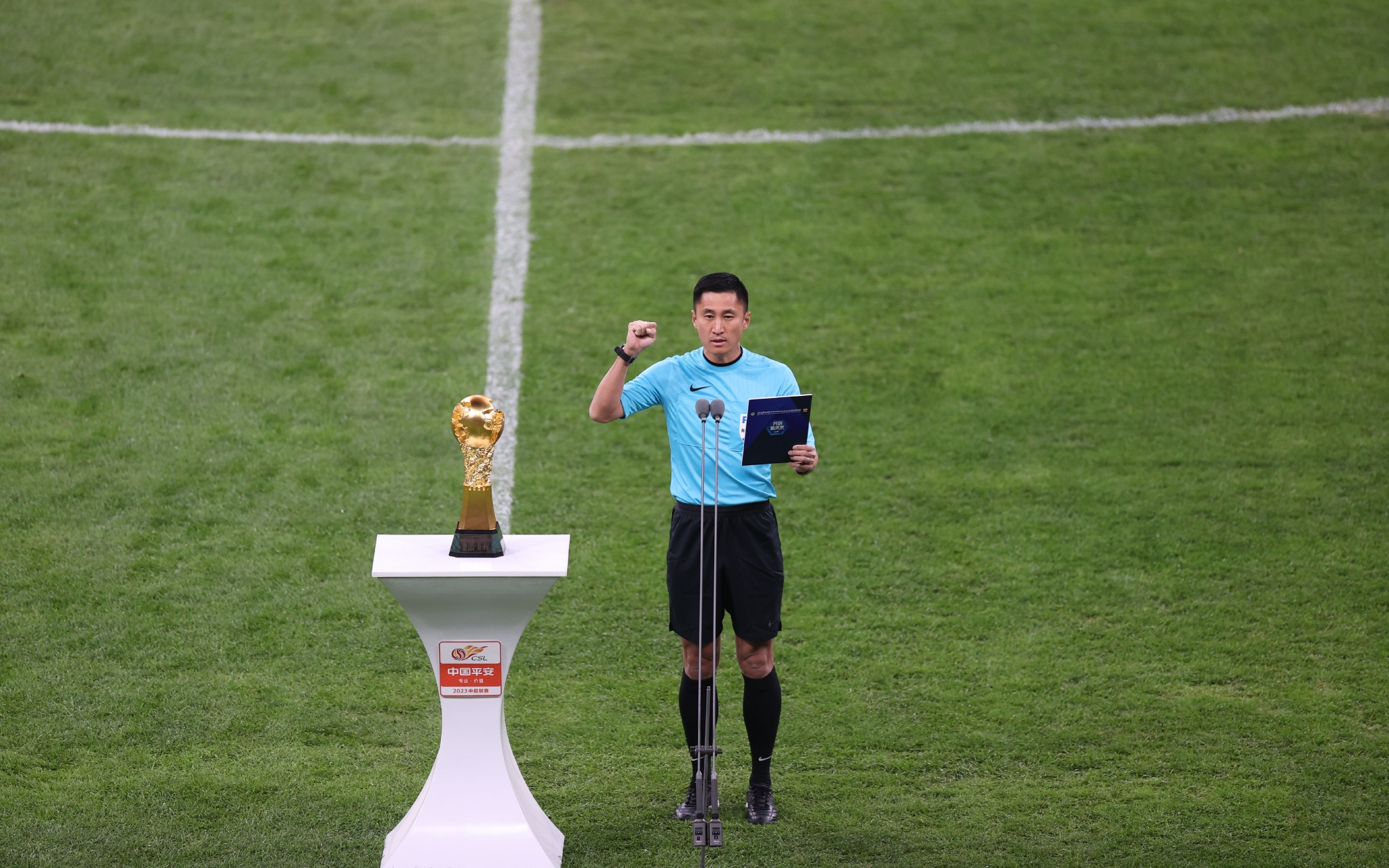 马宁代表裁判员宣誓.  新京报记者 王飞 摄张玉宁代表运动员宣誓.