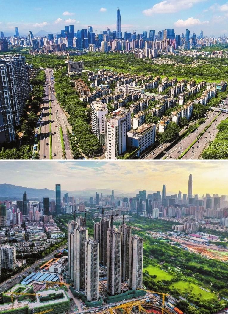 这是无人机拍摄的深圳华富村棚改前后的对比图(上图摄于2018年,下图摄