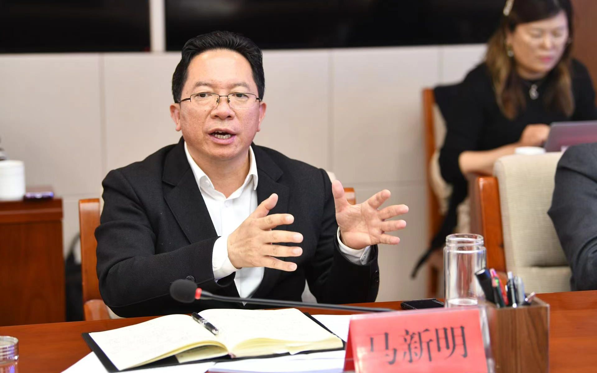 密云区区长马新明在座谈会上讲话.新京报记者 陈琳 摄