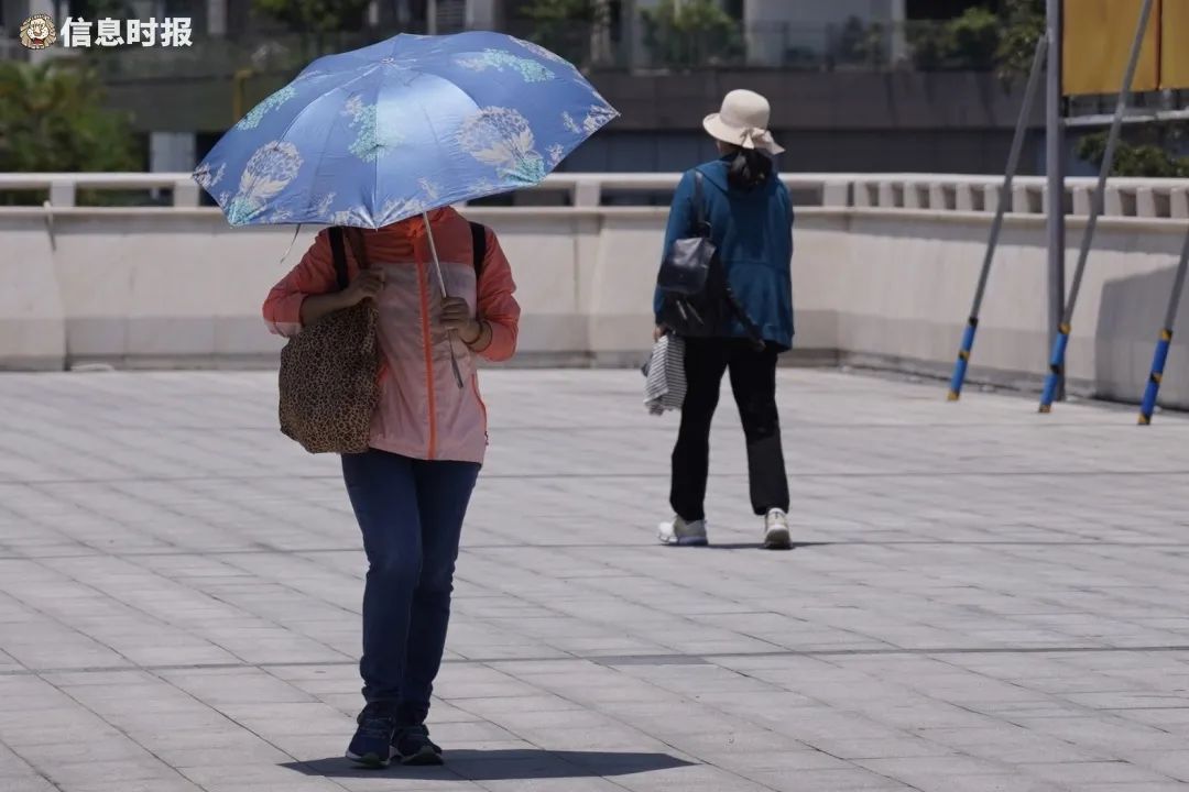 今天,广州晴天,市民打伞出行.信息时报记者 胡瀛斌 摄